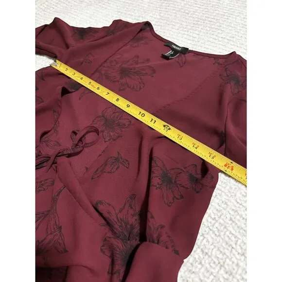 Forever 21 Wine Floral Tie Front Blouse S Fairy Grunge Romantic Witchy Aesthetic - Picture 9 of 10